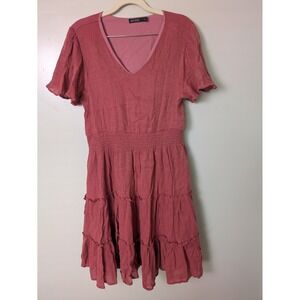 MIKA ROSE Mauve Pink Smocked Tiered Midi Modest Dress Size L